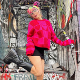 Heart Long Sleeve Rib Knit Sweater - Red