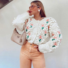 Long Sleeve Crochet Floral Cardigan - Apricot