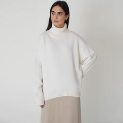 High Low Turtleneck Long Sleeve Sweater - White