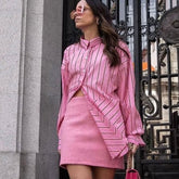 Long Sleeve Pointed Collar Shirt - Pink