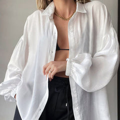 Textured Bishop Sleeve Shirt - White