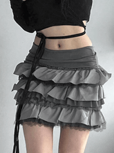 Patchwork Lace Trim Tiered Mini Skirt