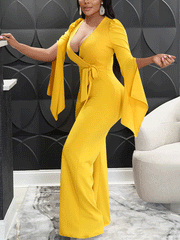 V-neck Slit Sleeve Jumpsuit