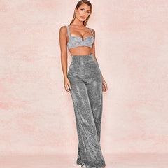 High Waist Zipper Back Loose Wide Leg Pants - Black