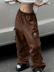 Ruched Brown Baggy Parachute Pants