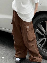 Ruched Brown Baggy Parachute Pants