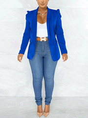 Puff Sleeve Solid Blazer Jacket