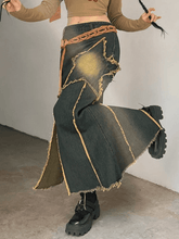 Slit Vintage Star Embroidered Denim Maxi Skirt