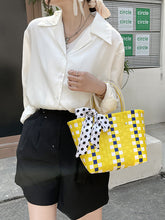 Woven Plaid Pattern Tote Bag