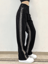 Striped Black Wash Boyfriend Jeans