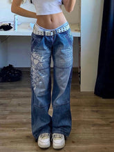 Vintage Washed Heart Print Jeans