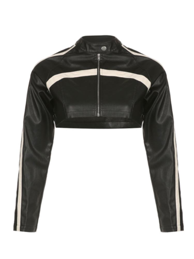 Pydshop Black Zip-Up PU Leather Jacket Top