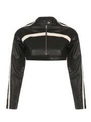 Pydshop Black Zip-Up PU Leather Jacket Top