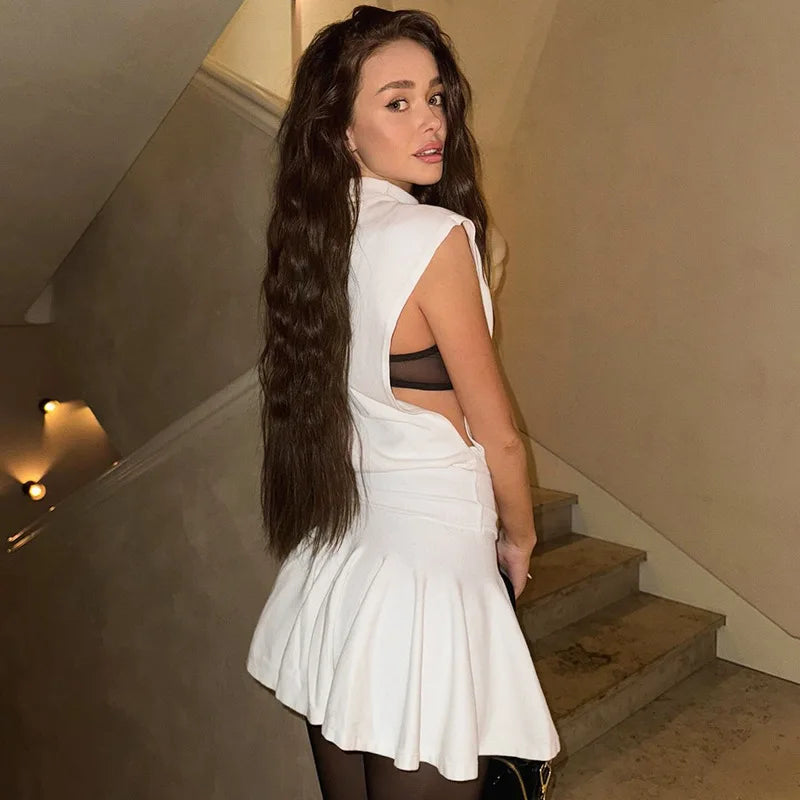 Pydshop Kurzer Rock Zweiteilige Sets Weiblicher Halbrollkragen Ärmelloses Oberteil Faltenrock Sexy Weiß Casual Matching Set 2025 Neu 
