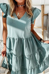 Fashion Street Dot Patchwork V Neck Princess Dresses(3 Colors)