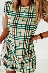 Elegant Plaid Striped Basic O Neck Dresses(6 Colors)