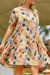 Fashion Casual Print Split Joint O Neck Princess Plus Size Dresses