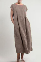 Fashion Vintage Solid Patchwork O Neck A Line Dresses(6 Colors)