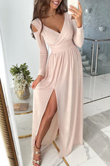 Sweet Elegant Solid Patchwork Fold V Neck Straight Dresses(5 Colors)