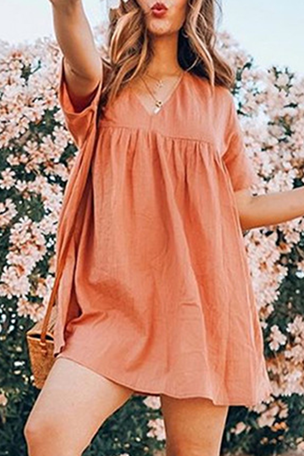 Casual Solid Patchwork Basic V Neck Princess Dresses