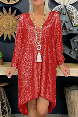 Casual Solid Sequins V Neck Straight Dresses(3 Colors)