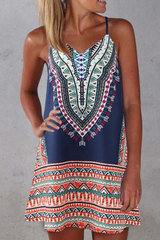 Vintage Print Patchwork Spaghetti Strap Straight Dresses