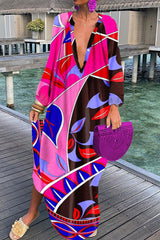 Fashion Sexy Print Patchwork V Neck Straight Dresses(10 Colors)