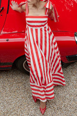 Sweet Striped Print Frenulum Beach Dresses