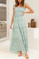 Sweet Elegant Print Flowers Fold Stringy Selvedge Off the Shoulder A Line Dresses(5 Colors)