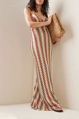 Sexy Colorblock Lace Up Backless Contrast V Neck One Step Skirt Dresses