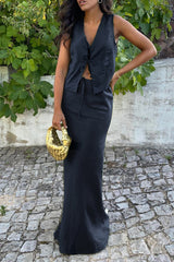 Casual Lace Up V Neck Sleeveless Two Pieces(3 Colors)