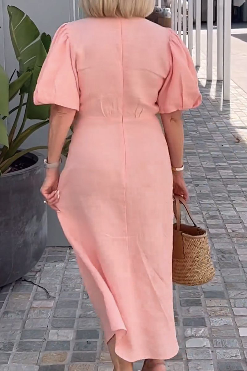 Casual Daily Lace Up V Neck A Line Short Sleeve Dress(7 Colors)