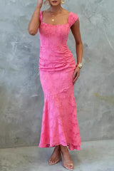 Elegant Solid Color Texture Square Neck Fishtail Dresses