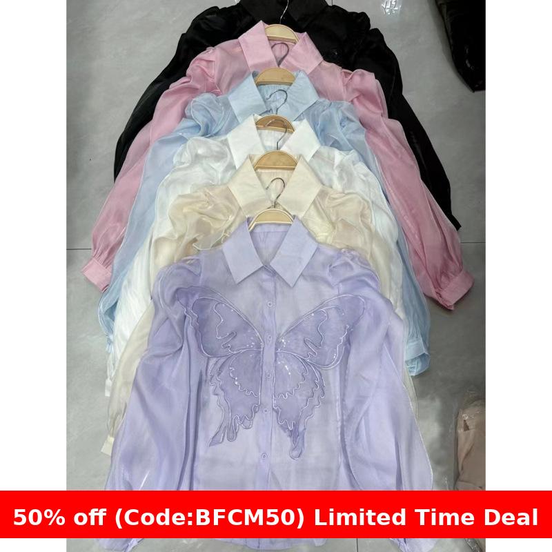 Pydshop 2000s fashion French Chiffon Shirt Women's Spring and Summer Thin Air Conditioning Shirt Niche Western Style Retro Puff Sleeve Top