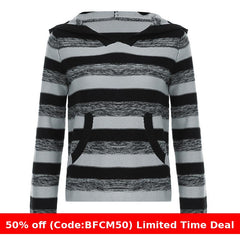 Pydshop dream clothes American Street Contrast Color Striped Loose Sweater Autumn Casual Lazy Style Hooded Casual Woolen Top for Women