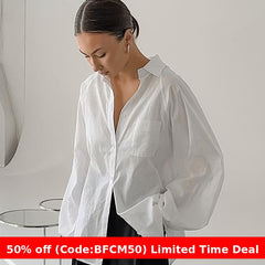 Pydshop casual dinner outfit fall Pure Cotton See-through High-Grade Loose Casual Women's Shirt 2024 Autumn and Winter Long-Sleeved Top for Women
