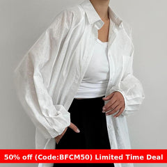 Pydshop casual dinner outfit fall Pure Cotton See-through High-Grade Loose Casual Women's Shirt 2024 Autumn and Winter Long-Sleeved Top for Women