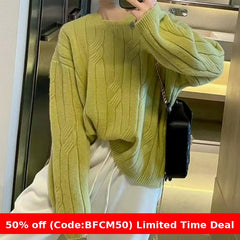 Pydshop clothes Women's Twist Sweater 2024 Autumn and Winter Korean Style Lazy Style Loose Retro Outer Pullover Sweater Women's Top