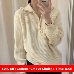 Pydshop clothes Women's Korean-Style Half-Zip Pullover Autumn and Winter Soft Glutinous Loose Lazy Style Knitted Top