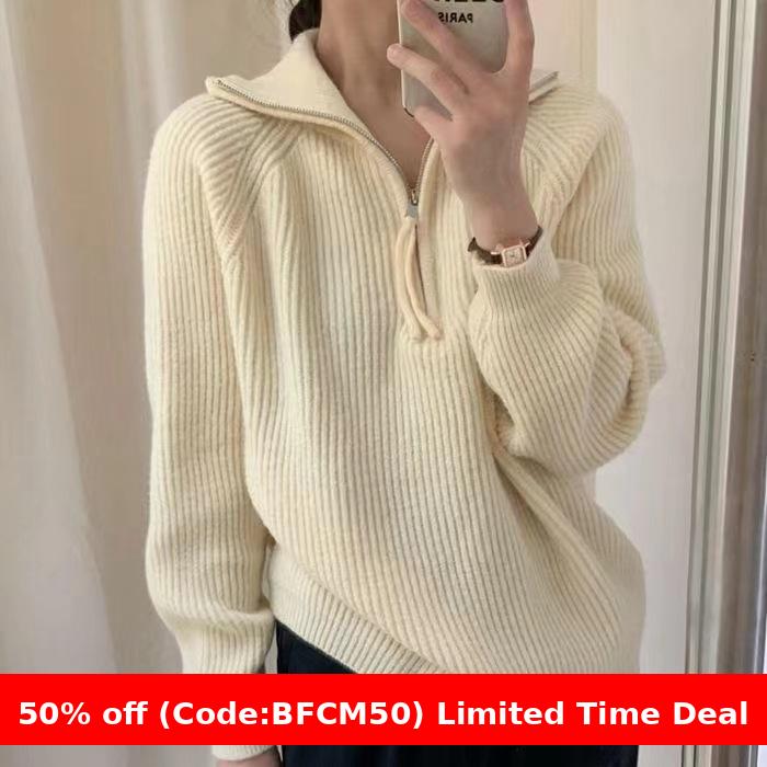 Pydshop clothes Women's Korean-Style Half-Zip Pullover Autumn and Winter Soft Glutinous Loose Lazy Style Knitted Top