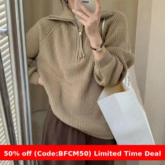 Pydshop clothes Women's Korean-Style Half-Zip Pullover Autumn and Winter Soft Glutinous Loose Lazy Style Knitted Top