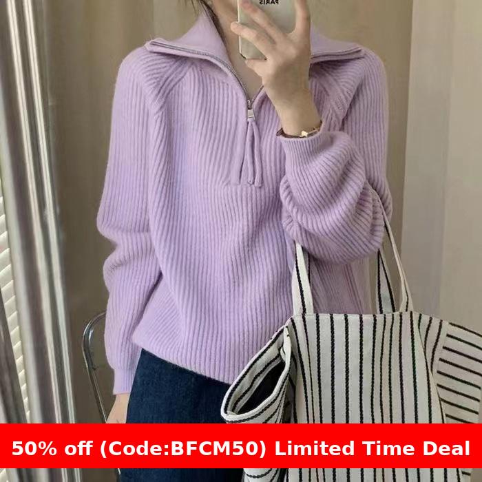 Pydshop clothes Women's Korean-Style Half-Zip Pullover Autumn and Winter Soft Glutinous Loose Lazy Style Knitted Top