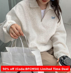 Pydshop fashion outfits 2024 Winter Korean Style Loose Polo Collar Zipper Sweater Women's Lazy Style Fleece-lined Long Sleeve Top Loose Women's Sweater