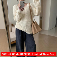 Pydshop fall outfits 2024 Korean Style Lazy Style Loose V-neck Sweater Top Women's Autumn and Winter Casual Sweater Women's