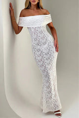 Sexy Lace Backless Fishtail Off Shoulder Long Dresses