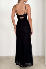 Sexy Flowers Backless Contrast Square Neck Long Dresses