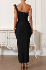 Elegant Slit Flower Shape Oblique Collar Long Dresses