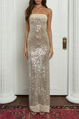 Sexy Sequins Slit Sequined Strapless Long Dresses(3 Colors)