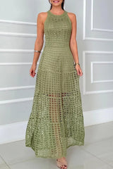 Sexy Hollow Out O Neck Sleeveless Dresses(3 Colors)