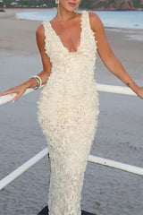 Sexy Flower Shape V Neck One Step Skirt Dresses